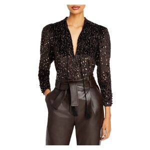 A.L.C Womens Black Embellished Tassel Tie Long Sleeve Split Top 0